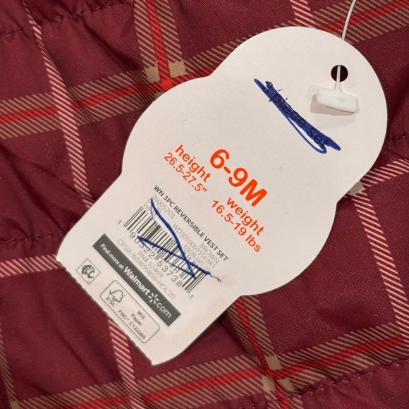 NWT Wonder Nation Reversible Maroon Tan Plaid Faux Fur Puffer Vest - Size 6-9M - Picture 8 of 10